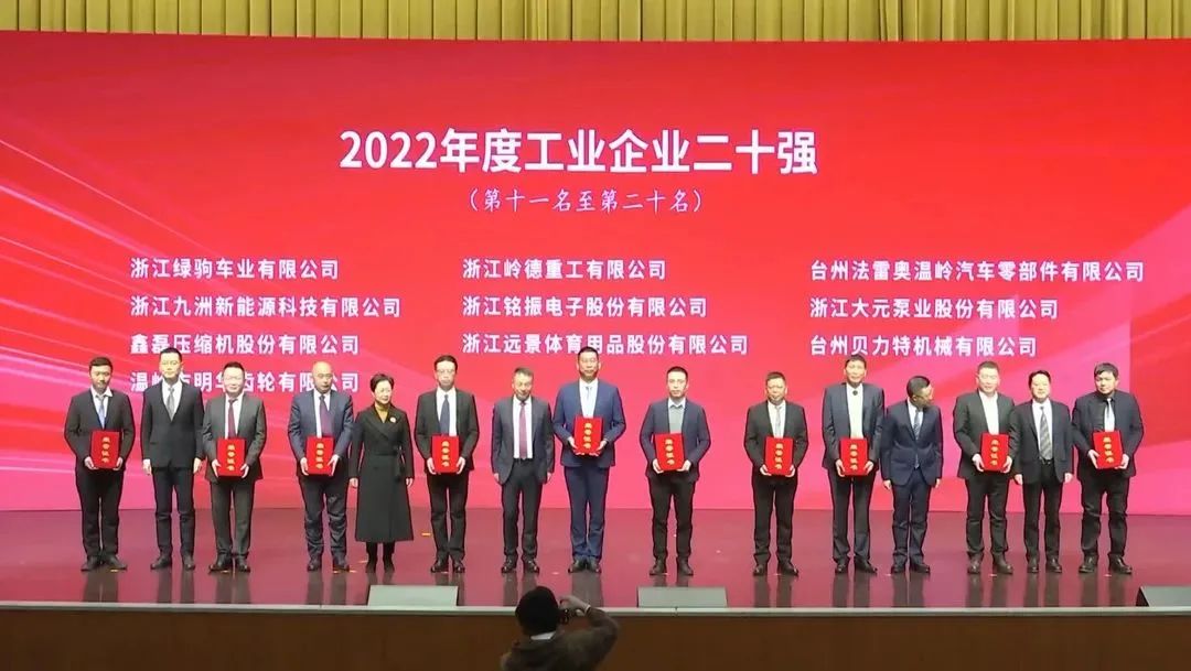 喜报—铭振电子获评温岭市《2022年度二十强工业企业》
